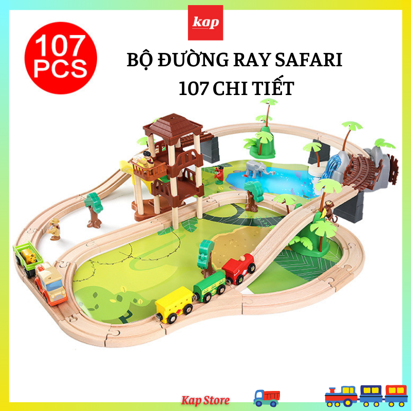 Jungle train set, Wooden Railway 107pcs, playable with Brio, Hape wooden railway