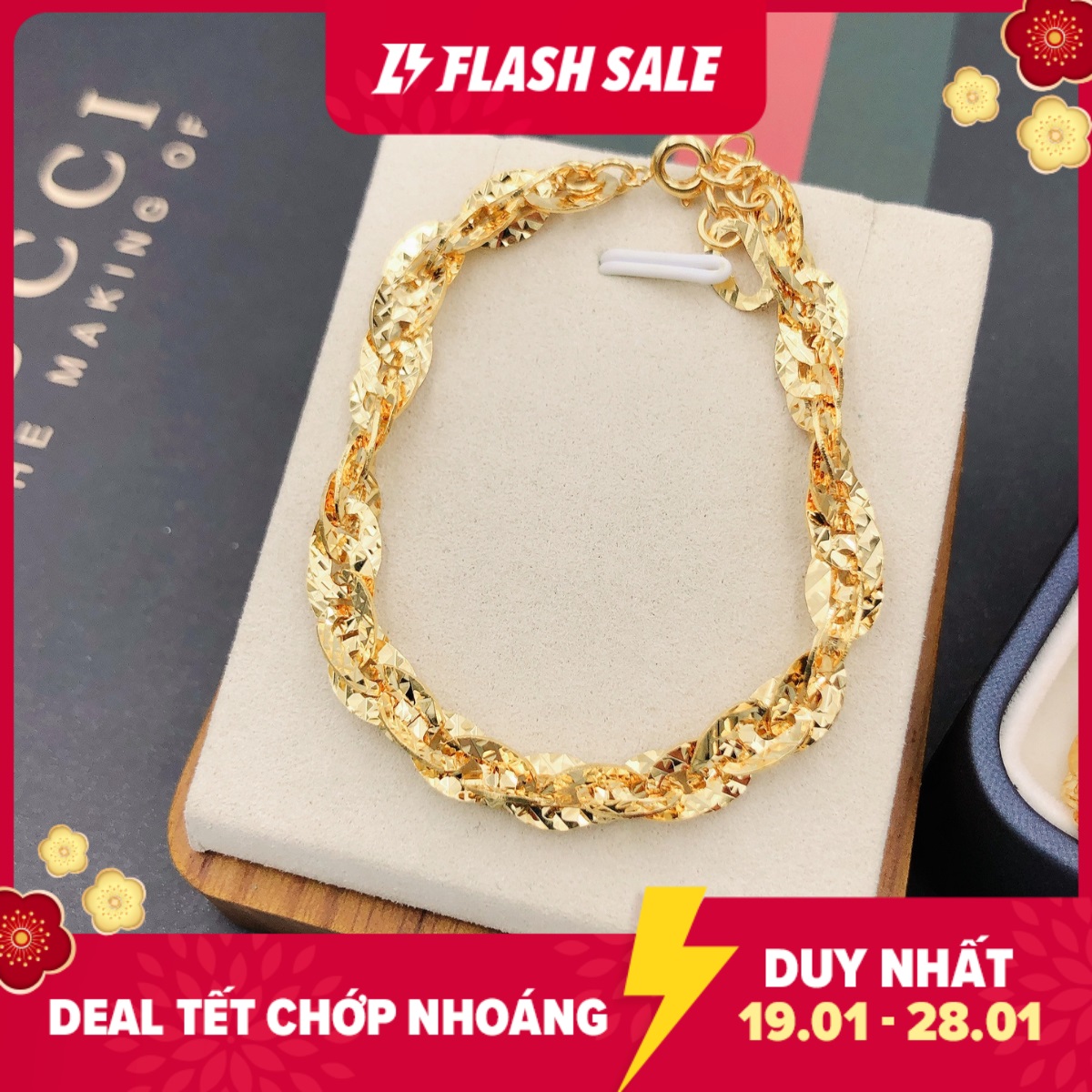 [Siêu khuyến mãi Tết- Miễn phí ship]-Lắc tay nữ dập máy cao cấp mạ vàng thật 18K uh70-qc42r JK Silver kiểu dáng khắc máy tinh xảo cao cấp giá rẻ U.vong249 - vòng tay siêu khuyến mãi