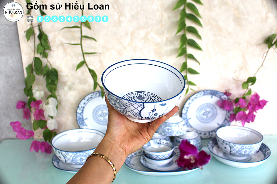 Bộ Bát Đĩa Sứ Bát Tràng Phúc Lộc thọ [13 MÓN ]
