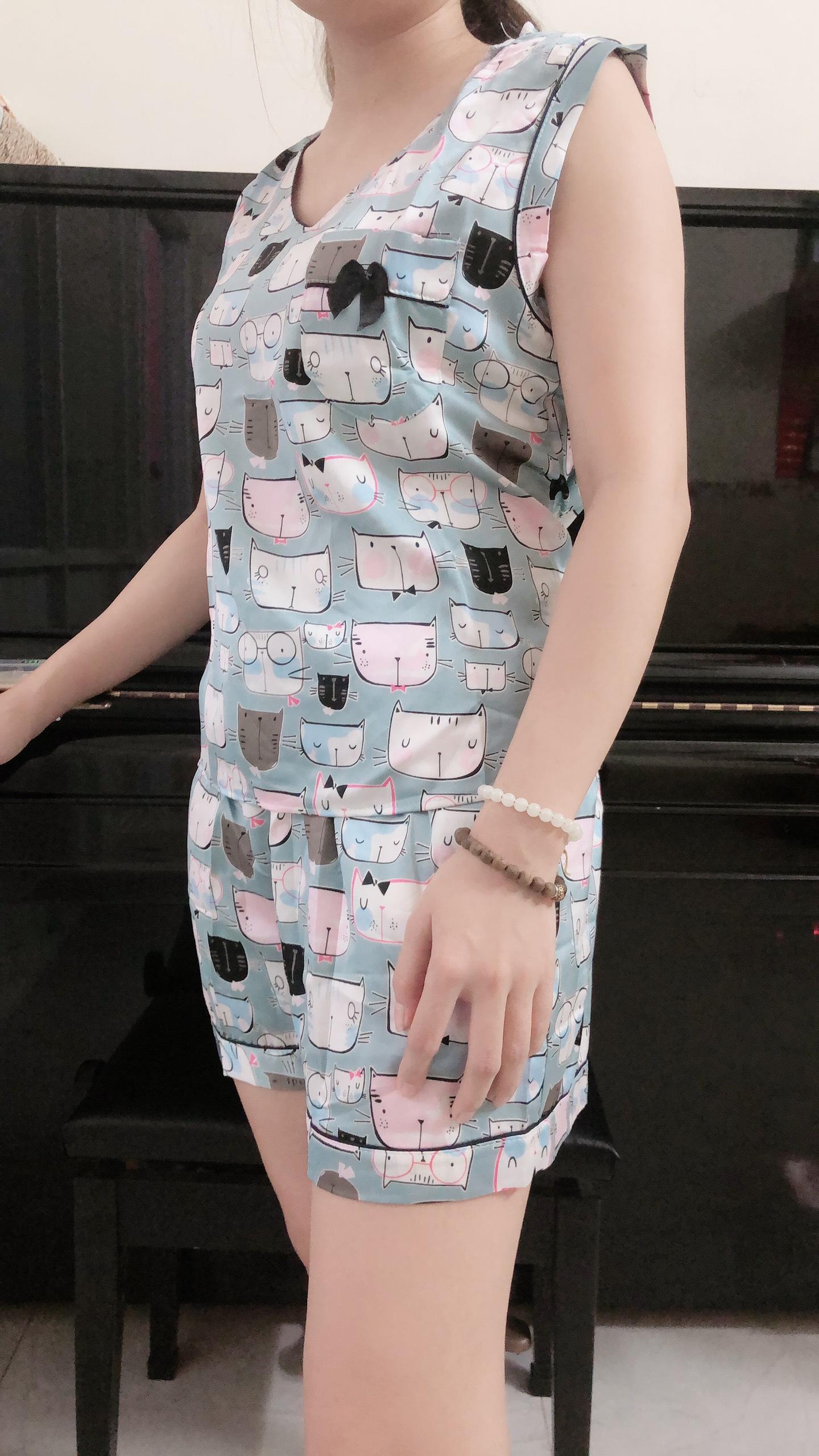 [HCM]Đồ bộ đùi lụa satin con mèo siêu kute dưới 60kg