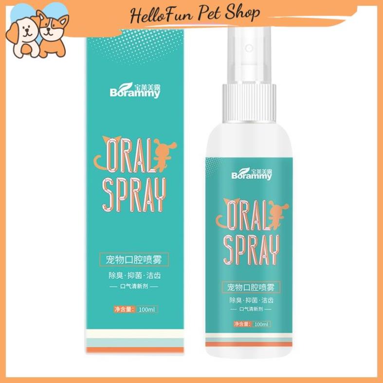 Xịt thơm miệng cho chó mèo Borammy 100ml (Xịt khử mùi, hơi thở thơm mát cho thú cưng)