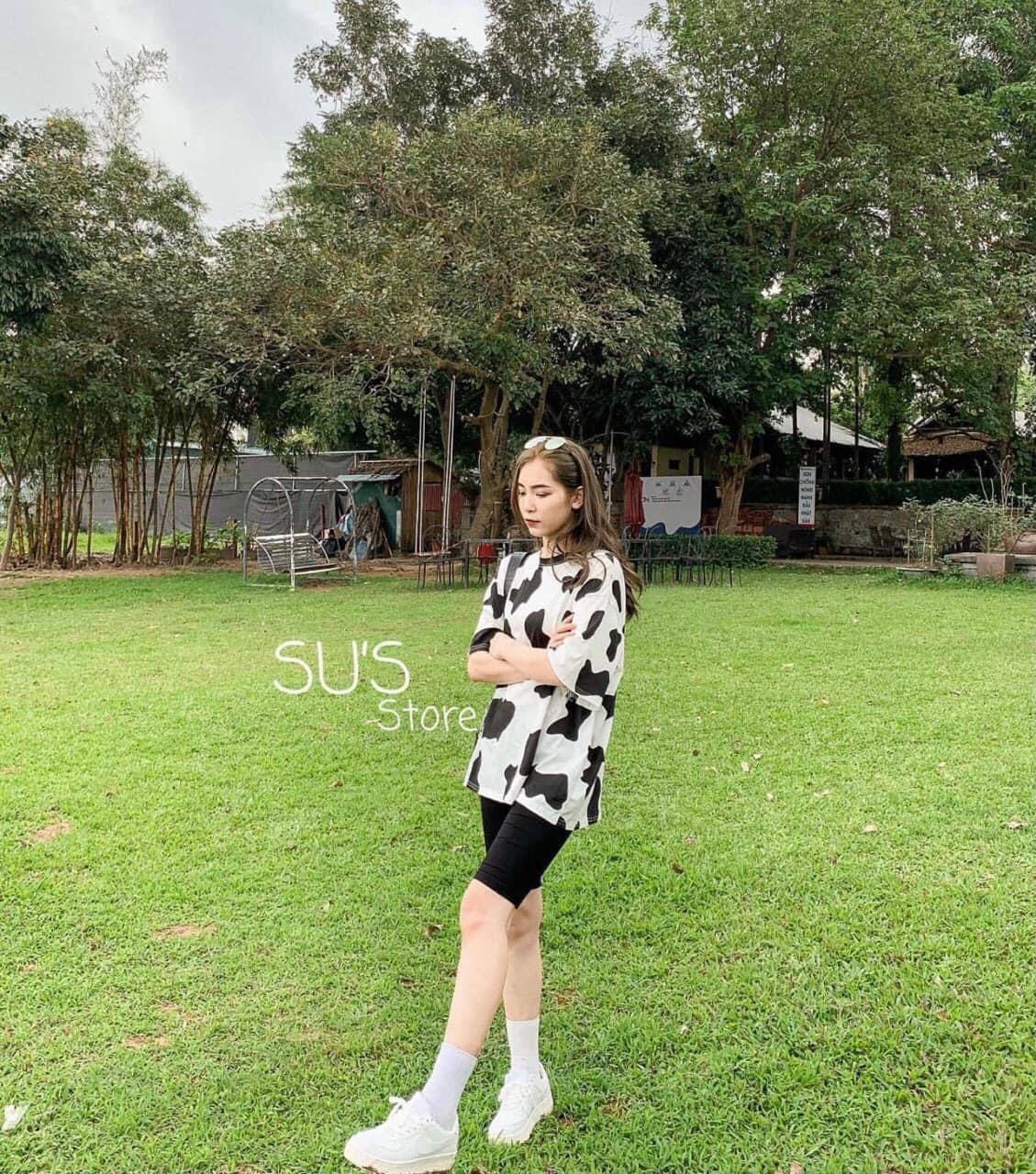 Set quấn ngố legging + tshirt bò sữa