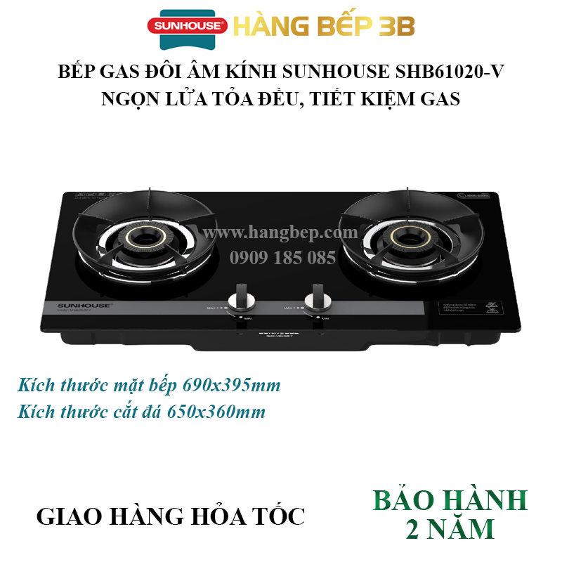 Bếp gas âm kính sunhouse shb61020-v và shb61030-v - hàng bếp 3b