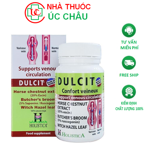 Dulcit-Hỗ trợ điều trị suy giãn tĩnh mạch chân, Suy giãn tĩnh mạch mãn tính -Hộp 30 viên