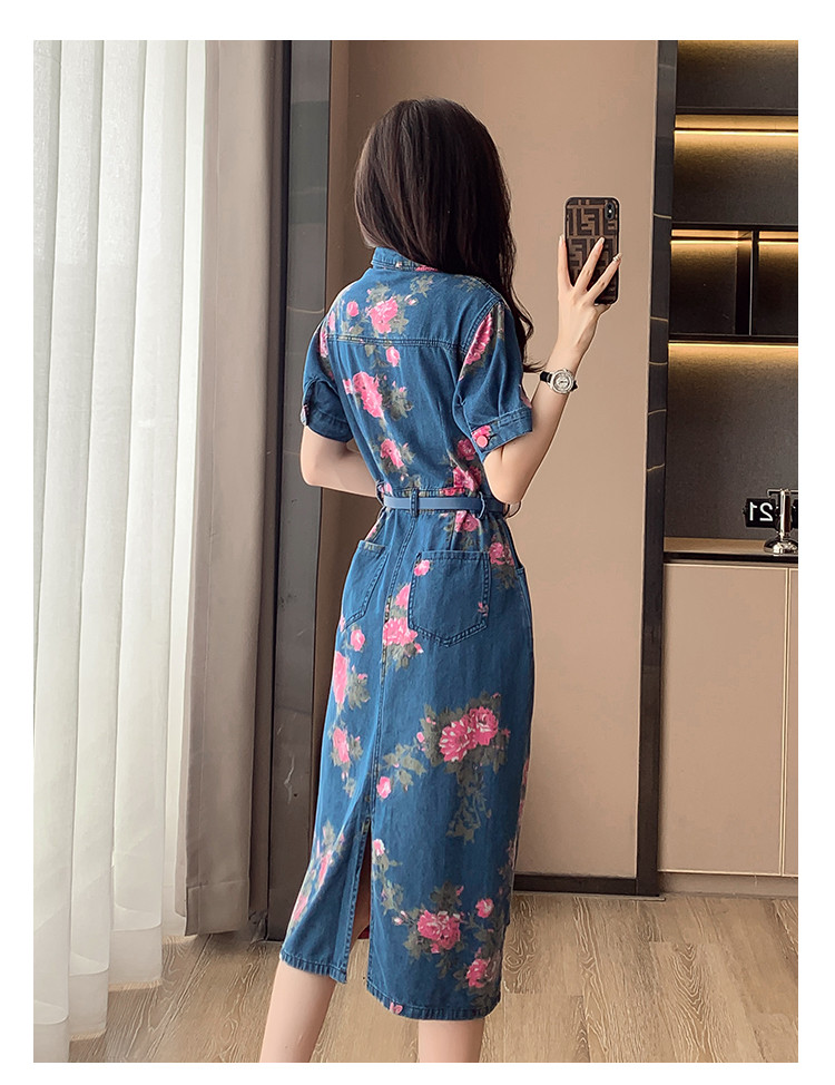 ĐẦM JEAN HOA  KÈM NỊT CAO CẤP QUẢNG CHÂU