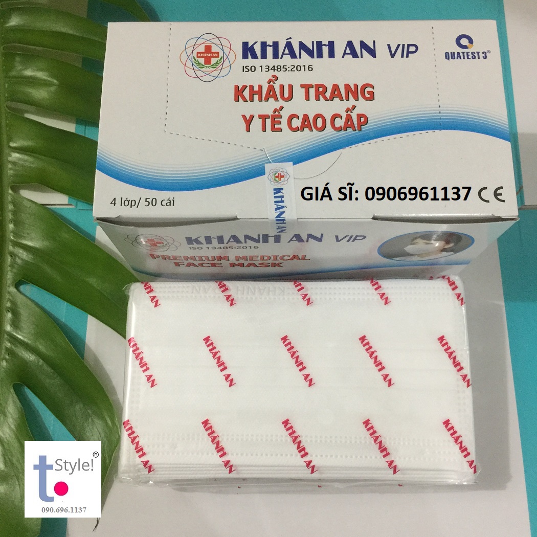 Hộp 50 cái khẩu trang y tế Khánh An Loại 1 - 4 lớp vải SMS lọc kháng khuẩn ISO 13485:2016 - nhiều màu