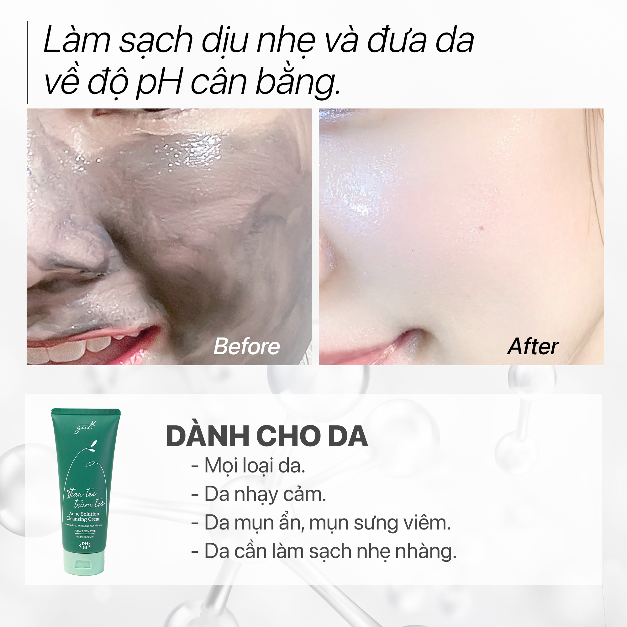 [Kiềm dầu 8 tiếng, ngừa mụn, không khô da] Sữa Rửa Mặt Than Tre Tràm Trà GUO 100gr
