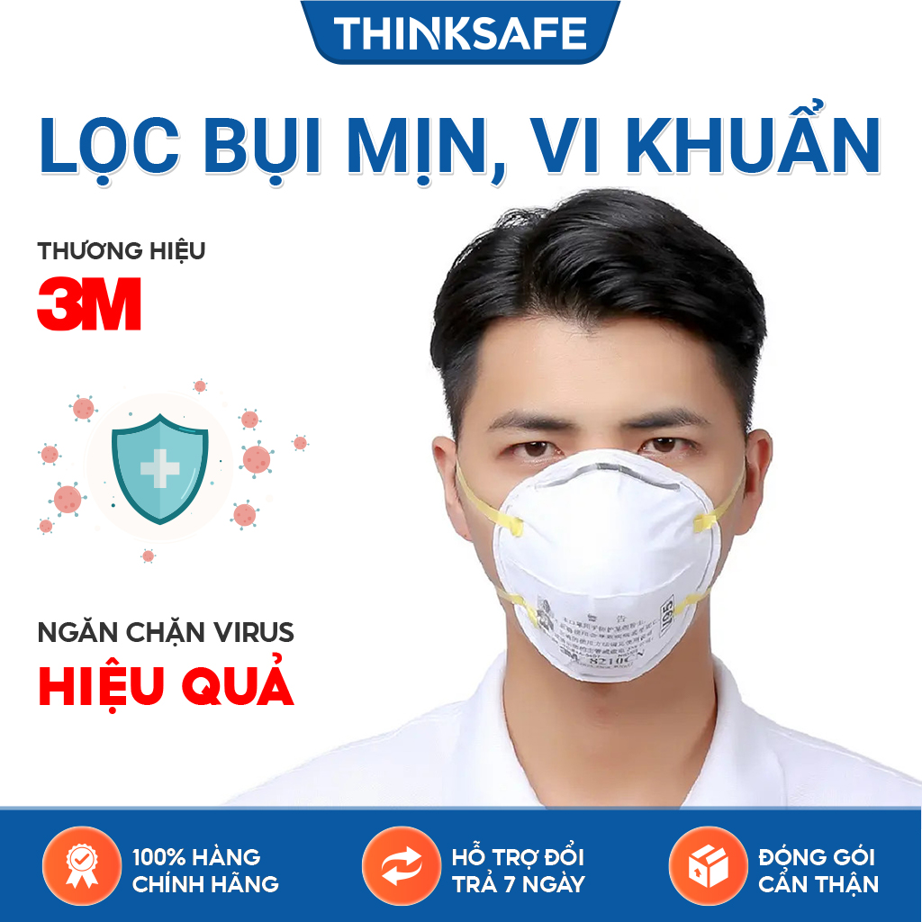 Khẩu trang N95 3M 8210 - Khẩu trang 3d mask đạt chuẩn N95 chống bụi,chống độc, Khẩu trang 3m chính hãng - Thinksafe chính hãng