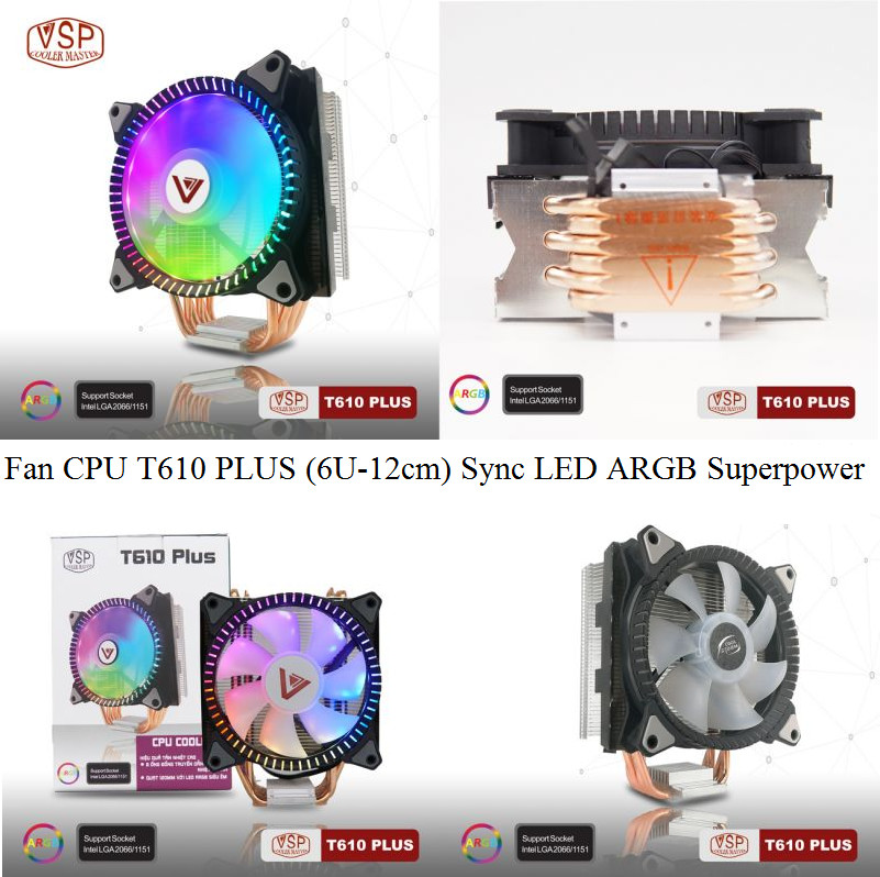 Fan CPU T610 PLUS (6U-12cm) Sync LED ARGB Superpower