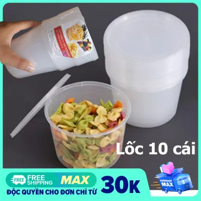 [HCM]Lốc 10 hộp nhựa đựng thực phẩm tròn có nắp Microwave trong suốt trữ đông an toàn- dung tích 350ml 500ml 700ml.
