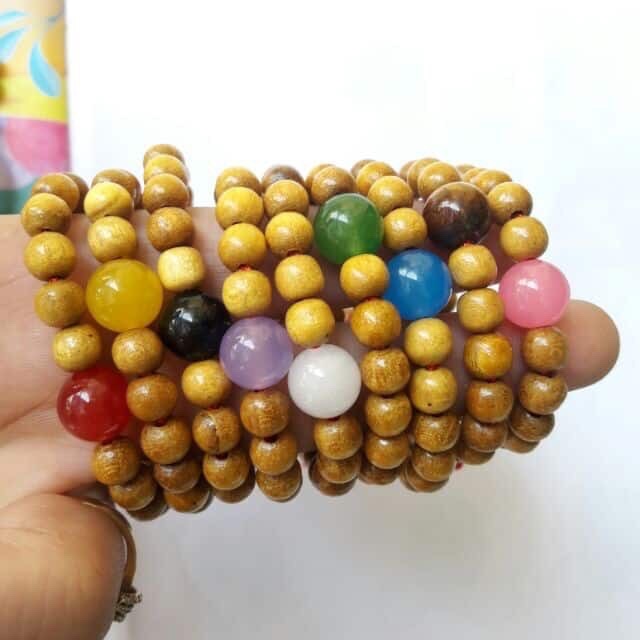 VÒNG TAY DÂU TẰM MIX ĐÁ PHONG THUỶ THEO MỆNH CHO BÉ