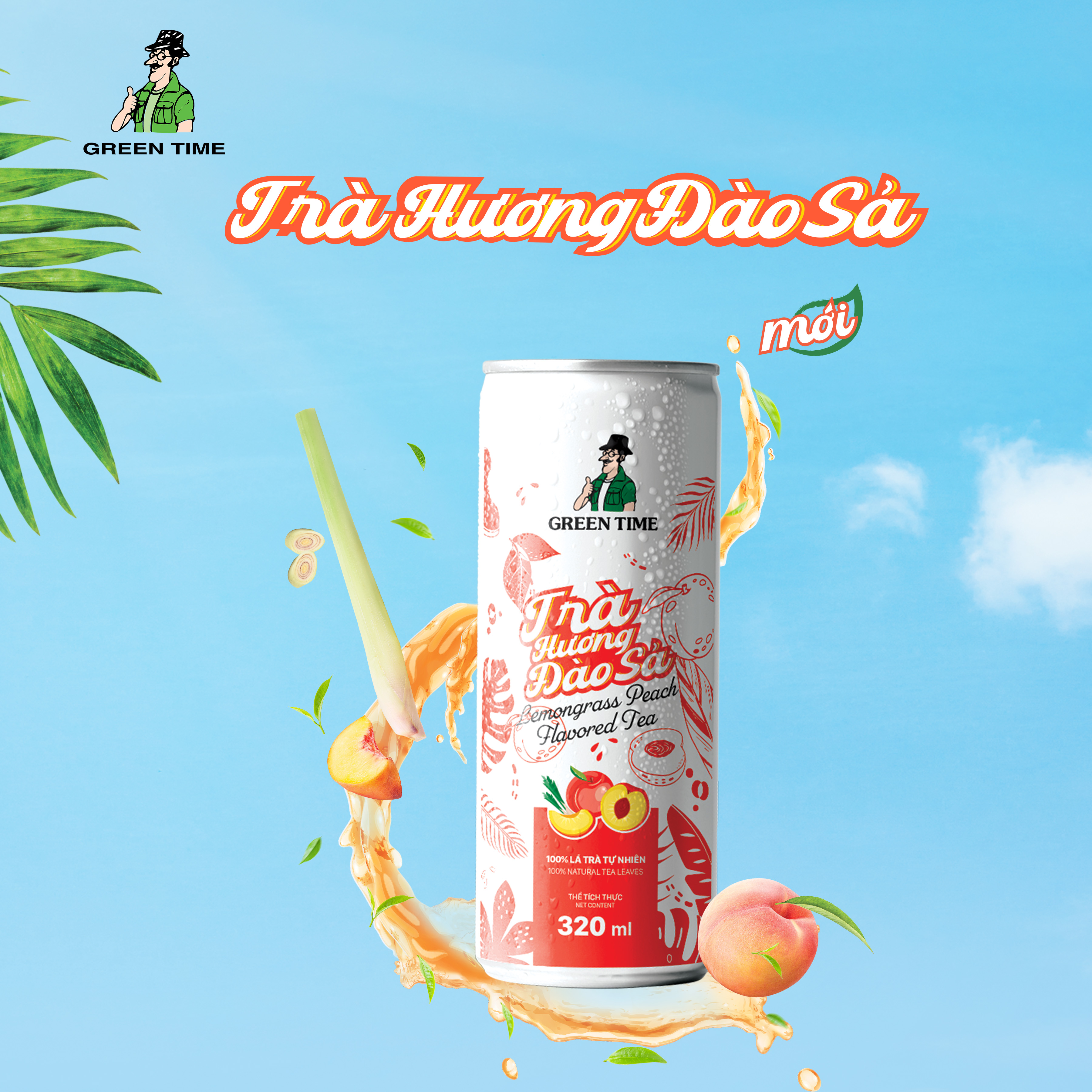 Lốc 6 lon Trà Hương Đào Sả Green Time (320ml)