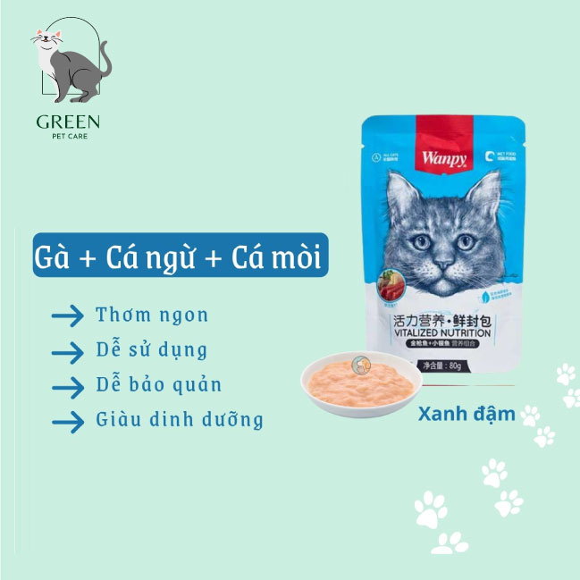 Pate Wanpy cho mèo đủ vị gói 80gr