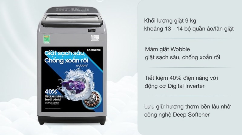 Máy giặt Samsung Inverter 9 kg WA90T5260BY/SV chính hãng