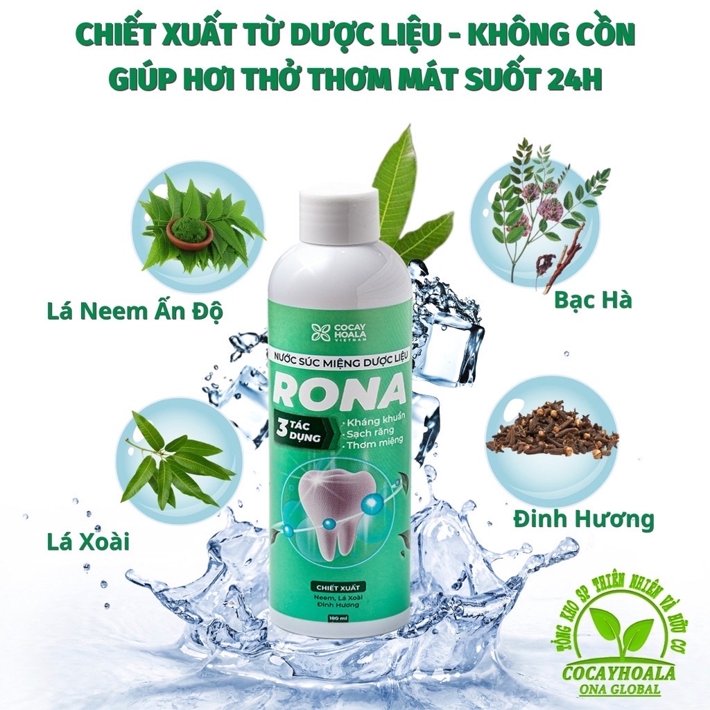 Nước súc miệng dược liệu rona - chai to 180ml  [kháng khuẩn, sạch răng, thơm miệng]
