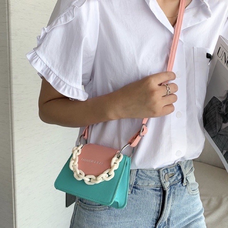 Túi đeo chéo nữ mini đẹp giá rẻ phối màu