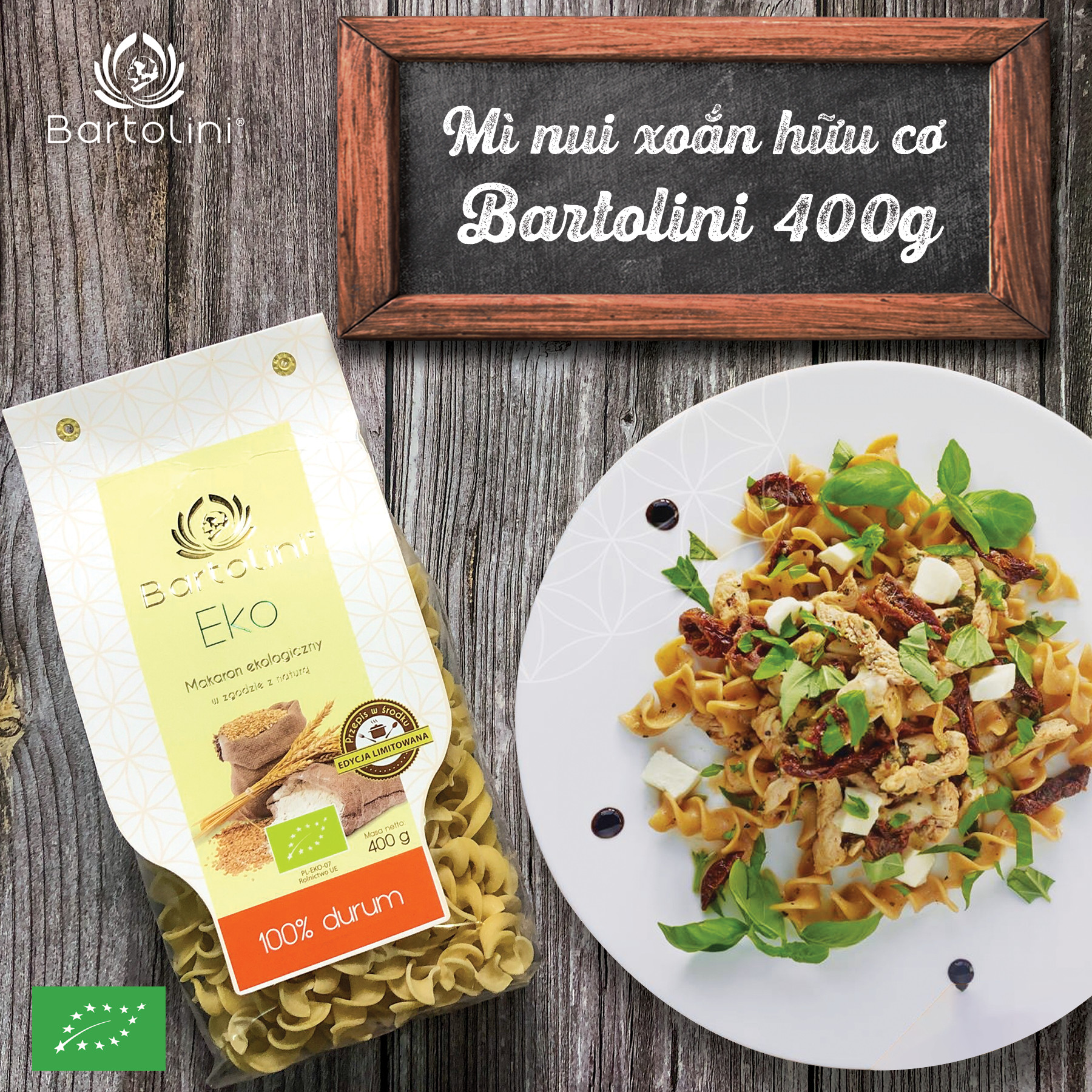 [HCM]Mì nui xoắn hữu cơ Bartolini 400g - Leafhouse hcm