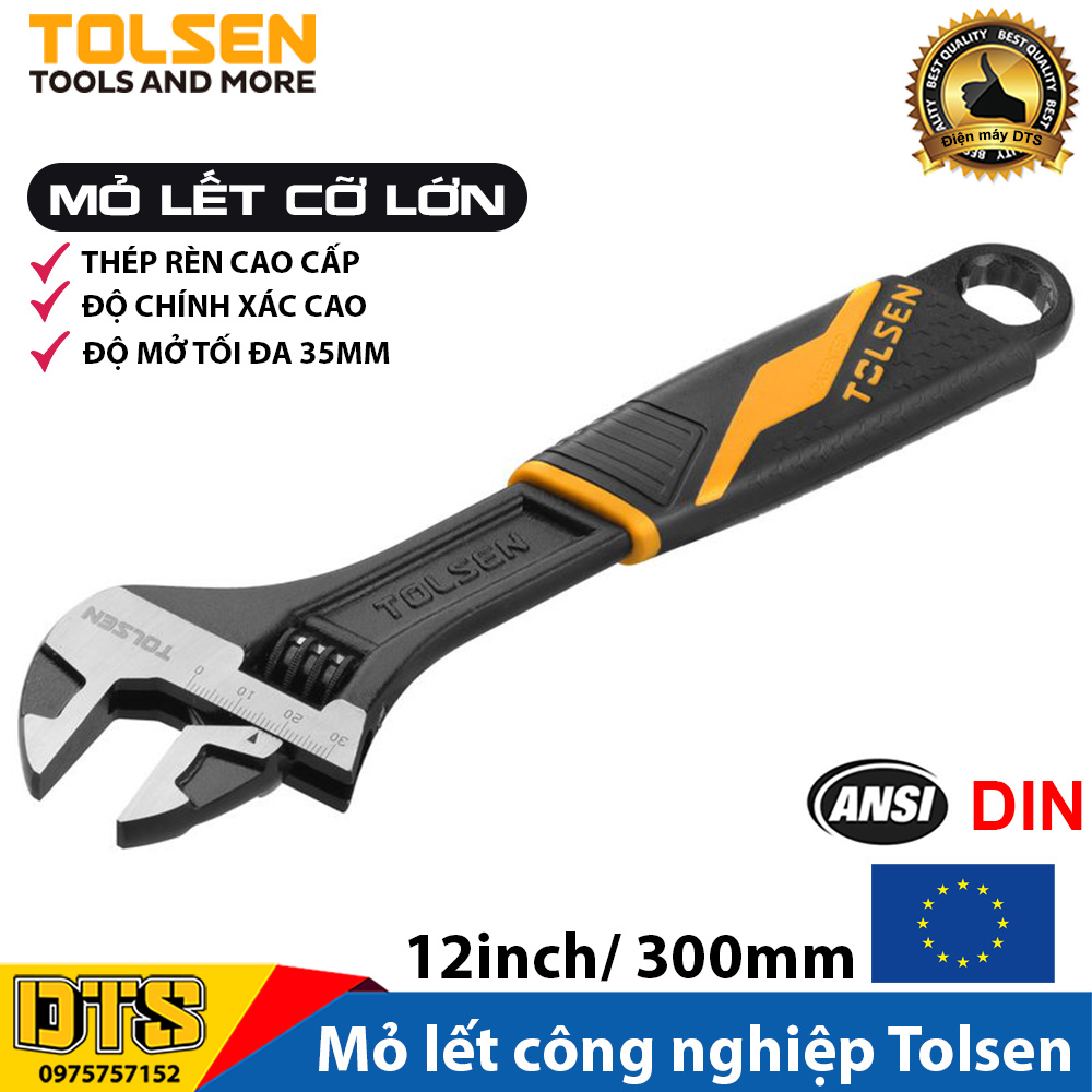 Mỏ lết công nghiệp cán nhựa đen TOLSEN, thép CV-V cao cấp - Tiêu chuẩn xuất khẩu Châu Âu Làm bằng chất liệu thép rèn cao cấp Bề mặt xử lý đen