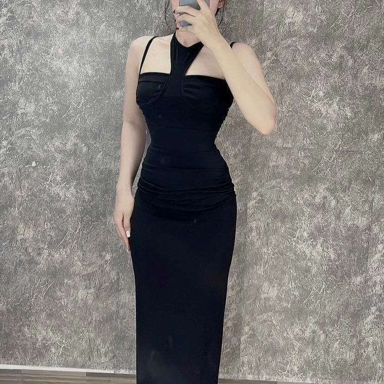 Đầm ôm body cổ yếm có mút ngực siêu sexy