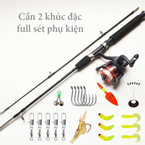 Bộ cần câu máy cần câu 2 khúc đặc kèm + máy câu 200 cuốn sẵn cước + full set phụ kiện - bộ cần câu máy 2 khúc