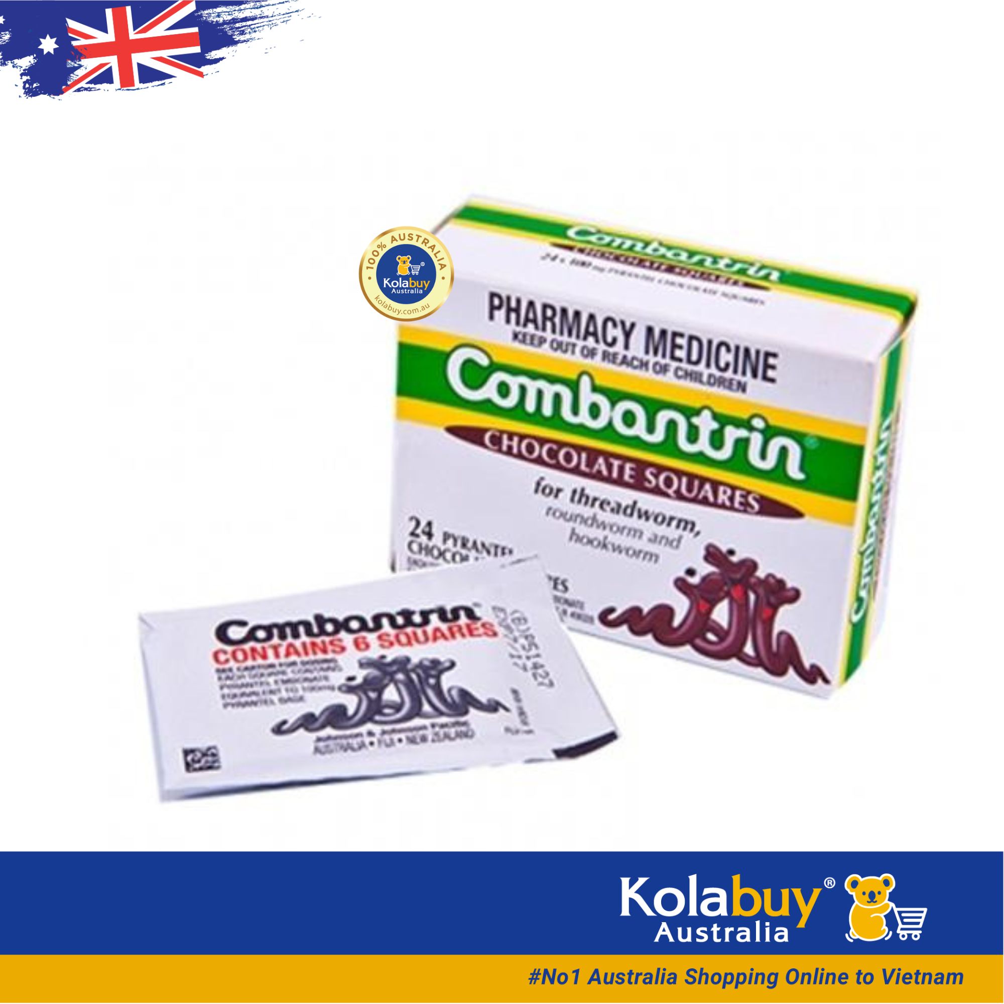 Tẩy giun vị Socola Combantrin Chocolate Squares 24 miếng