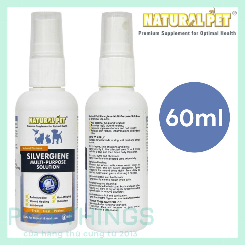 Silvergiene multi-purpose antibacterial and disinfecting spray for pets 60ml /250ml