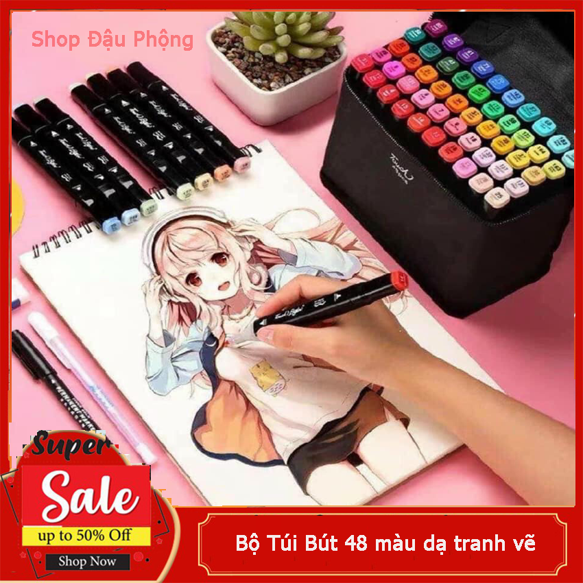Bút màu Marker Touch Cool họa cụ tô màu dạ vẽ tranh anime Túi Vải Bộ 48