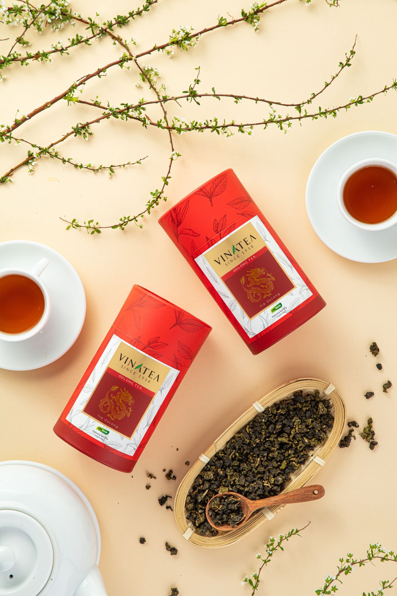 Trà Ô Long lon giấy 80g, trà olong vị thơm đậm đà giải nhiệt, trà oolong chất lượng Vinatea