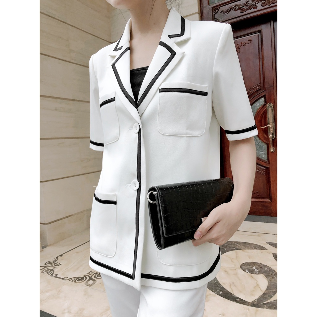 Maiimer - Blazer trắng viền đen Doris