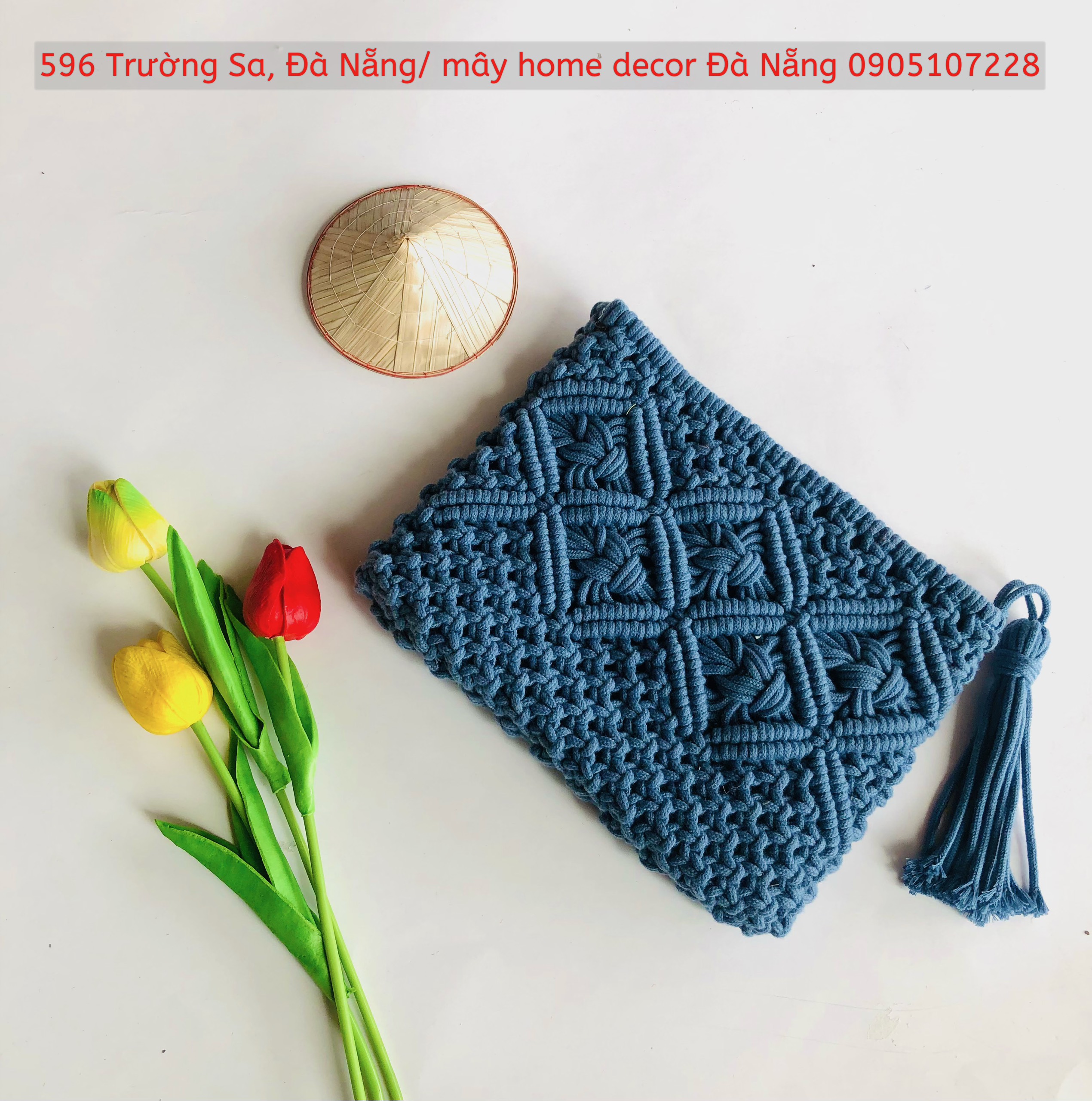 Ví Cầm Tay Nữ Hàng Handmade Đan Tay Tỉ Mỉ, Ví len macrame cầm tay size L siêu xinh quý phái sang trọng  - Macrame clutch