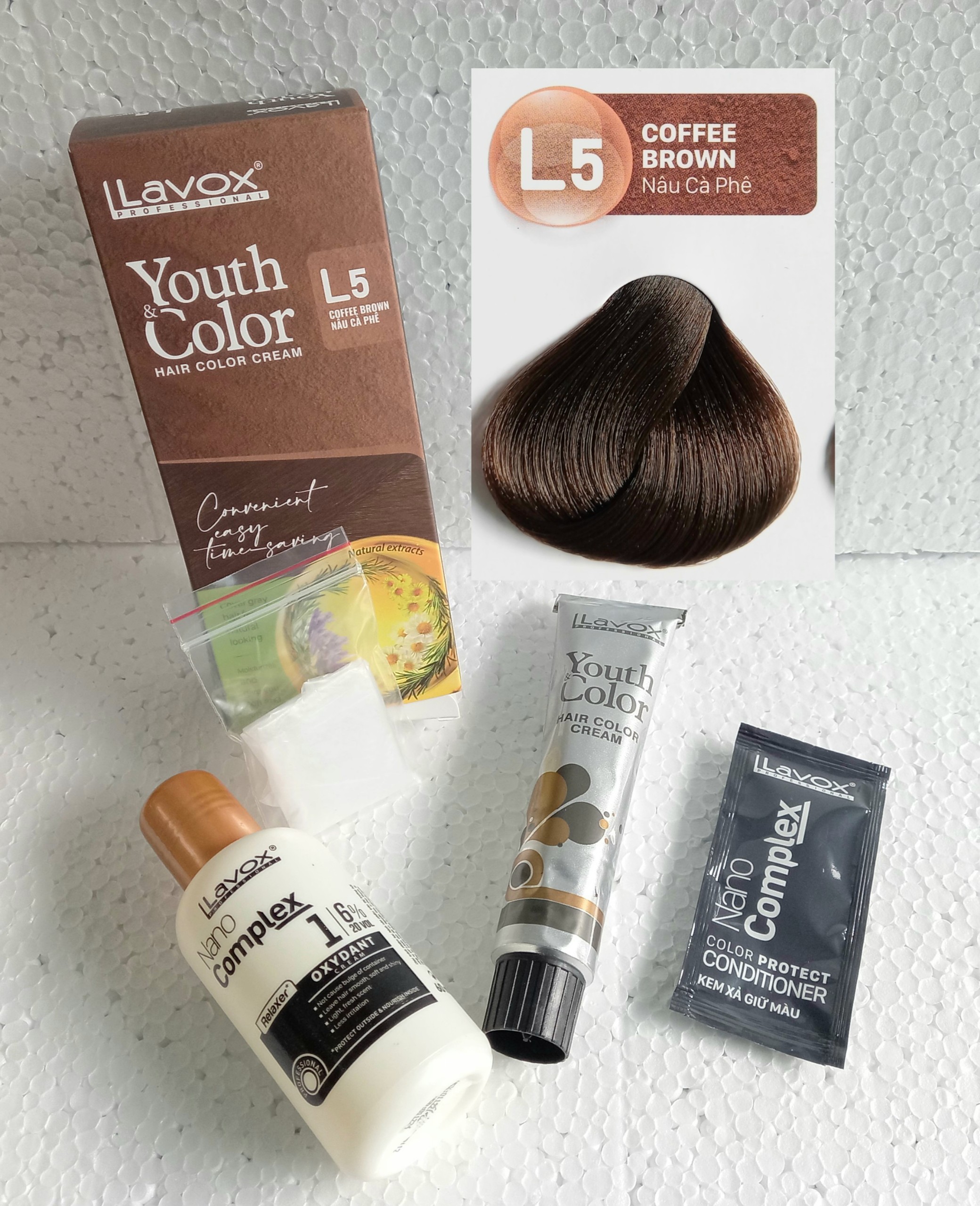 Nhuộm Lavox nhuộm PHỦ BẠC 100% nâu đen tự nhiên (TẶNG KÈM OXY TRỢ NHUỘM) nhuộm phủ bạc lavox Cao Cấp 100% 60x2 (L3)