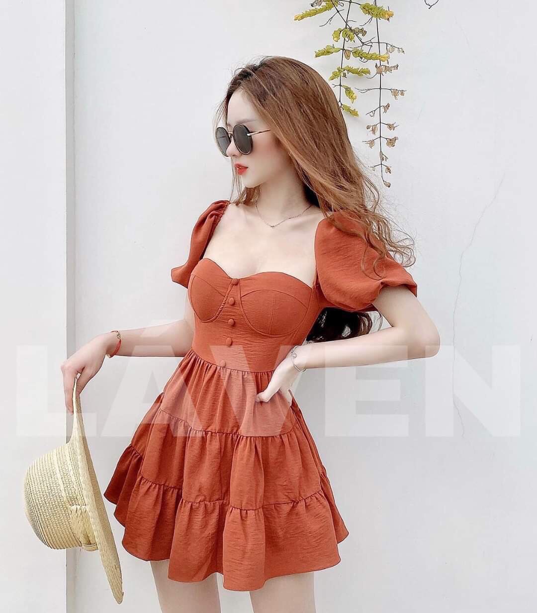 Đầm xòe tay phồng cúp ngực xịn sò