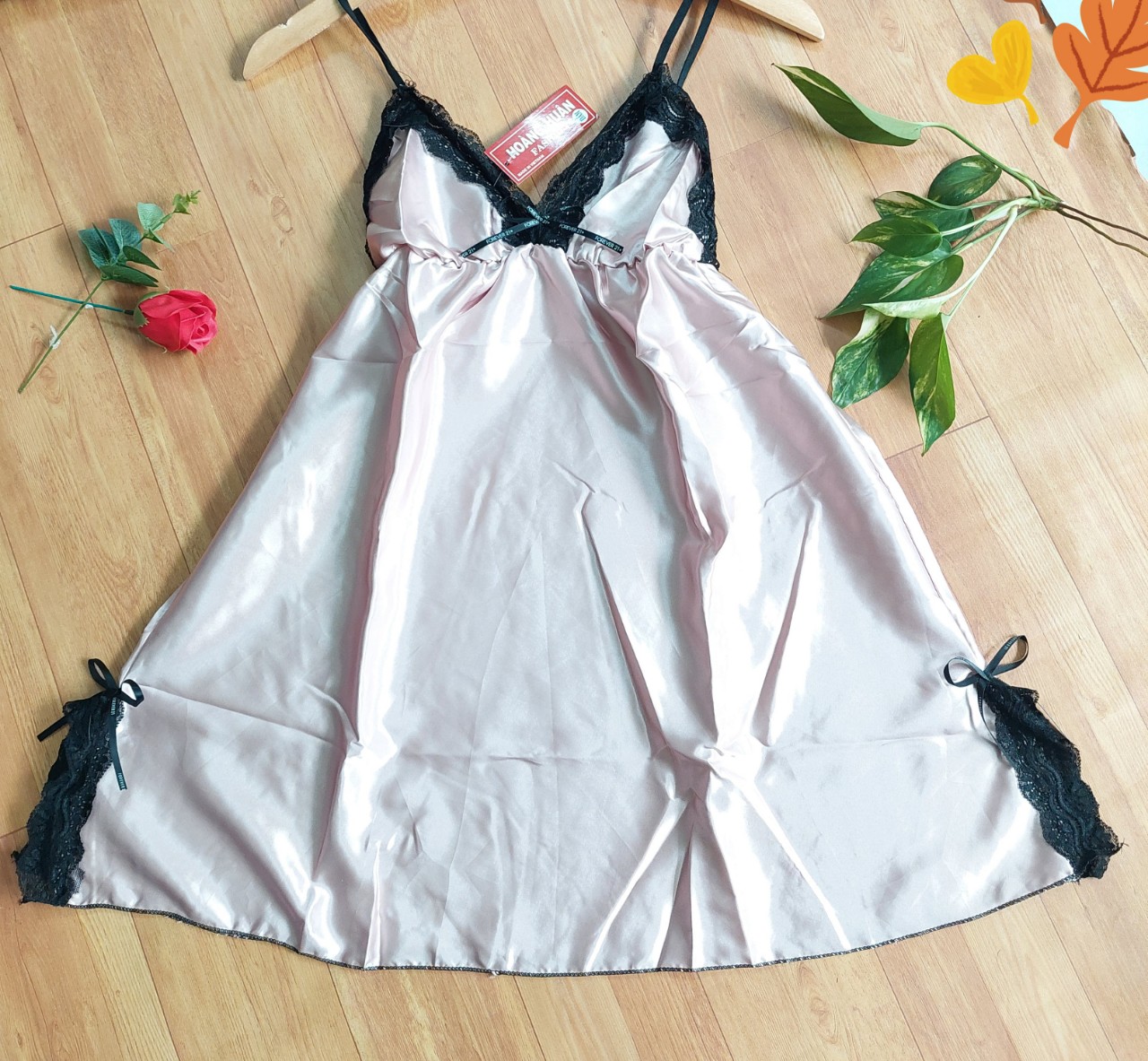 đầm váy ngủ nữ 2 dây phối ren đen chất phi lụa mãu trơn reesize dưới 57kg
