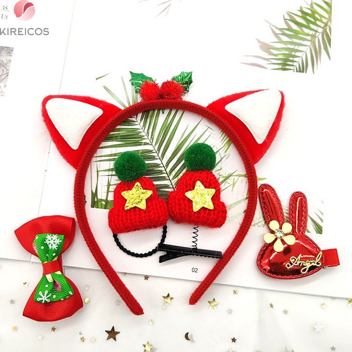 [HCM]Hộp Qùa 5 Kẹp Tóc Cột Tóc Noel Cao Cấp Kute Dễ Thương - kireicos