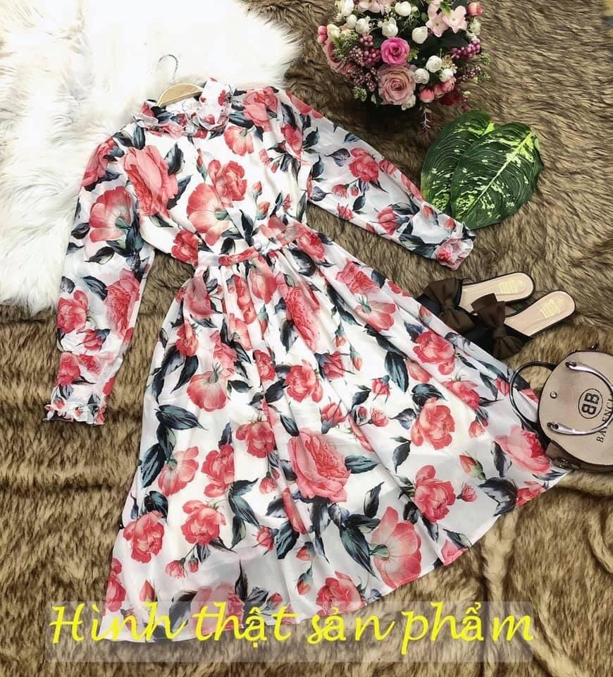 ĐẦM HOA VOAN TƠ IN HOA CAO CẤP-LNS