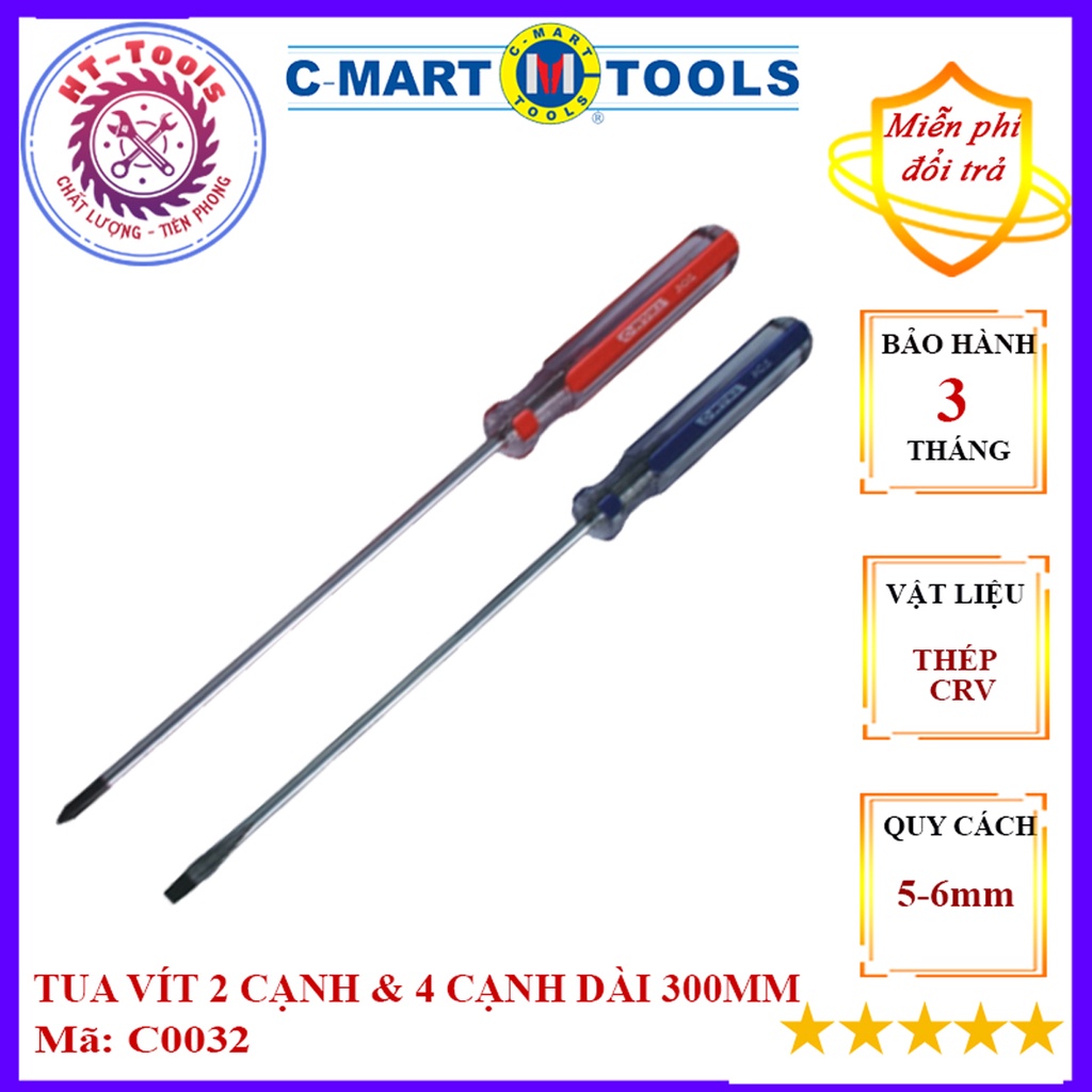 Tua vít dài 300mm, tô vít 4 cạnh 2 cạnh bằng thép CR-V có từ tính