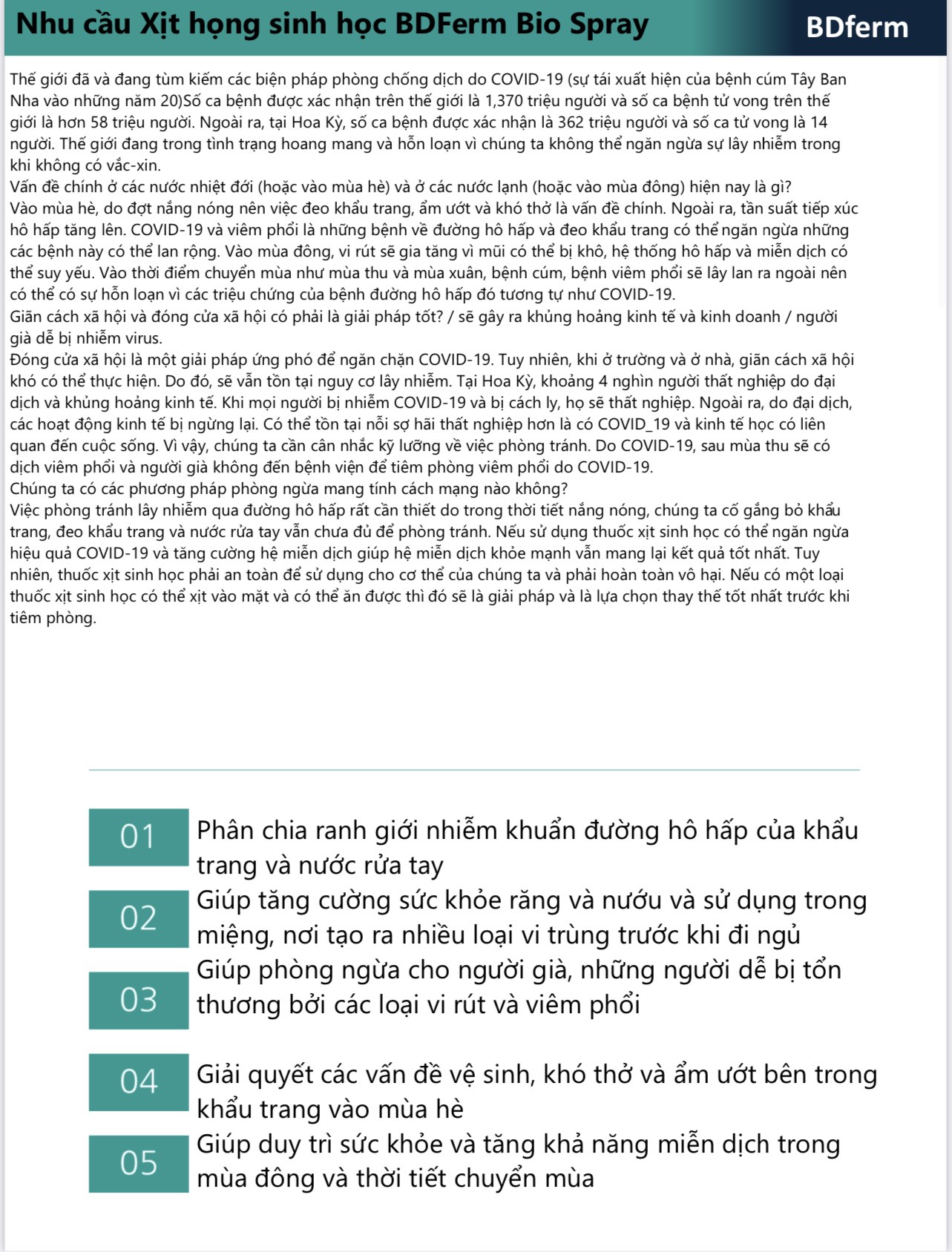 Xịt họng kháng khuẩn sinh học BDFERM BIO - SPRAY