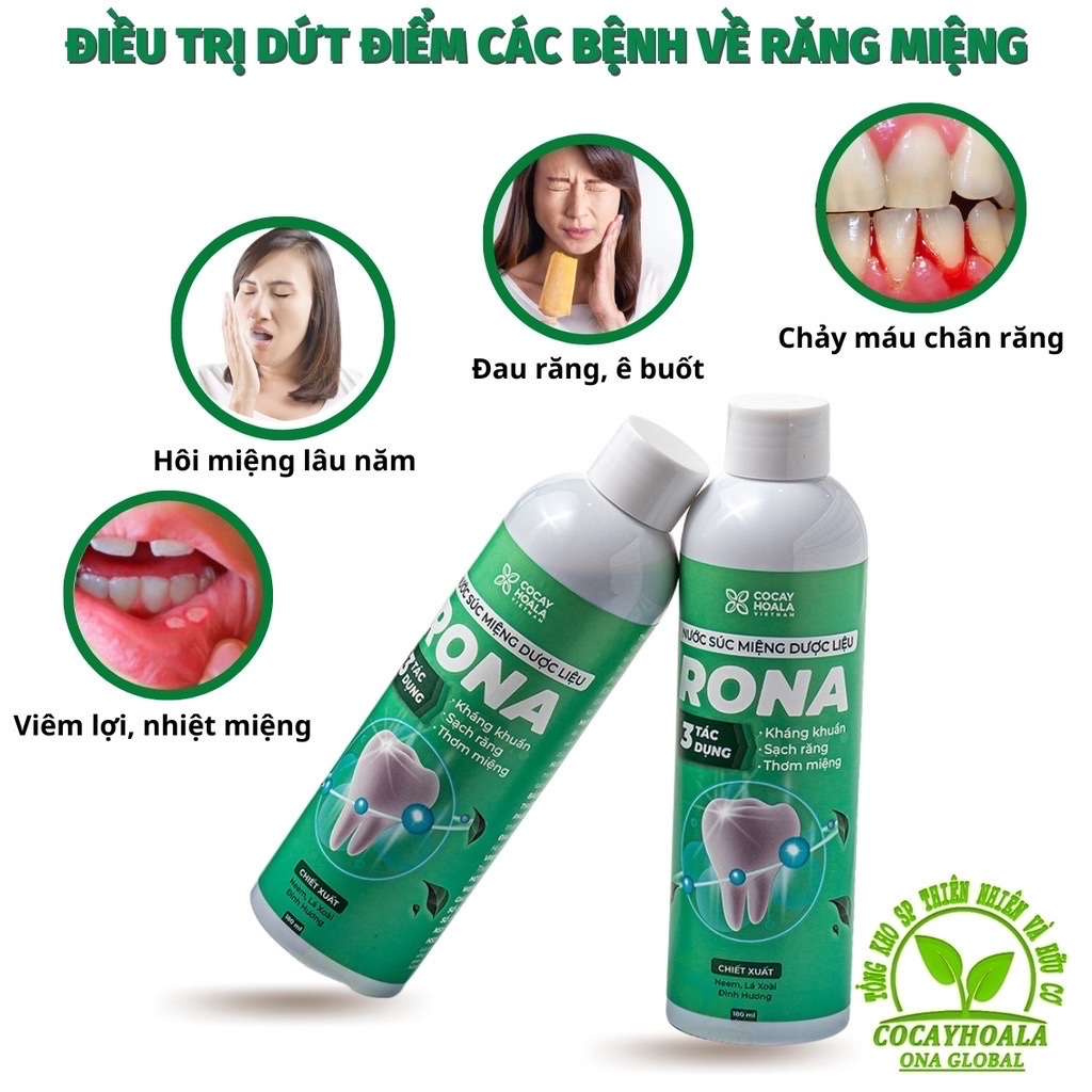 Nước súc miệng dược liệu rona - chai to 180ml  [kháng khuẩn, sạch răng, thơm miệng]