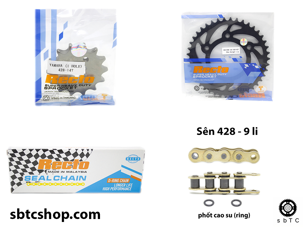 [HCM]NSD Nhông sên dĩa RECTO phốt cao su vàng Exciter 150 chính hãng