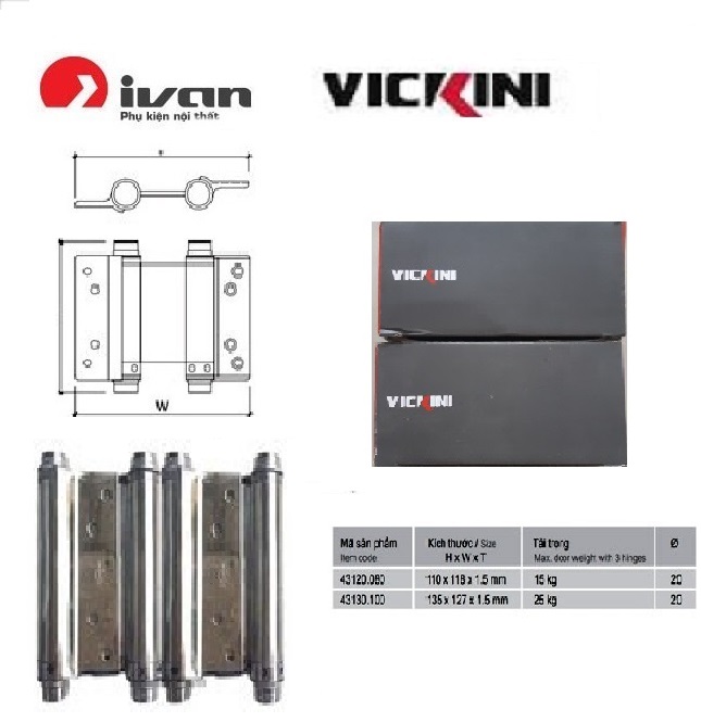 Bản lề cửa tự động inox 2 chiều Ivan -vicikini (1 bộ 2cái )
