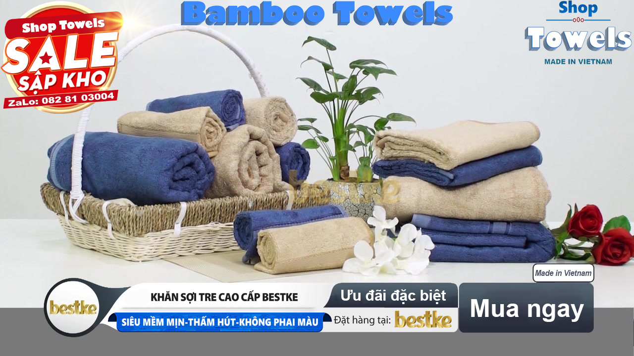 Khăn mặt , khăn sợi tre bestke màu xanh