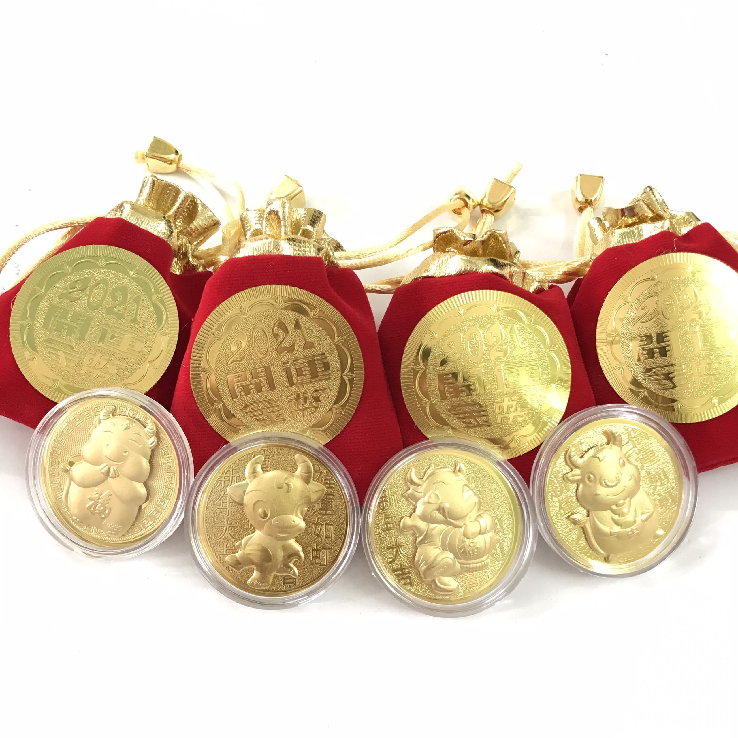 [HCM]Đồng Xu Con Trâu CUTE Tặng Túi Gấm 2021(mẫu giao ngẫu nhiên) dùng để treo trong nhà trên cây hoa mai-TMT Collection - SP005045