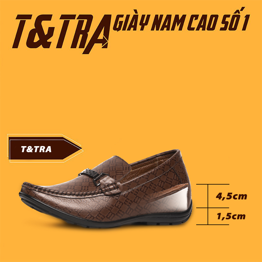 [ 6CM ] Giày Độn Nam T&TRA T83 Nâu sọc
