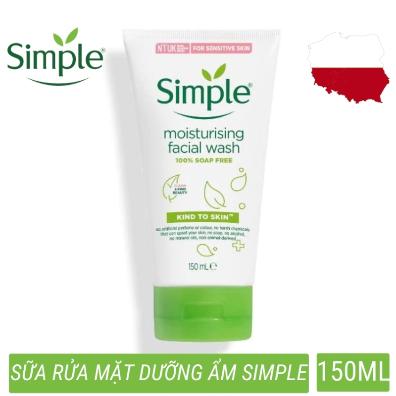 Sữa rửa mặt dưỡng ẩm làm sạch sâu Simple Moisturising Facial Wash phù hợp da khô, cấp ẩm da mềm mượt (150ml) nhập khẩu