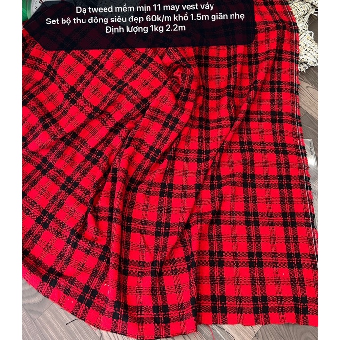 Vải Dạ Tweed kẻ Đỏ- May áo khoác - chân váy