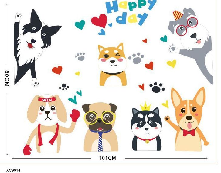 [HCM]Decal dán tường hình các chú chó Happy day