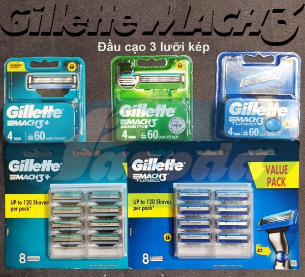 Hộp lưỡi dao cạo râu Gillette Mach3/ Sensitive/ Turbo 3D (Đầu cạo 3 lưỡi kép)
