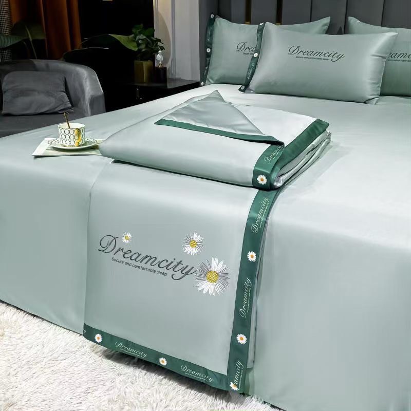 🎀(SALE RẺ) Bộ Chăn Ga Lụa Satin Dreamcity Chăn Chần Bông Set 4 món đủ size