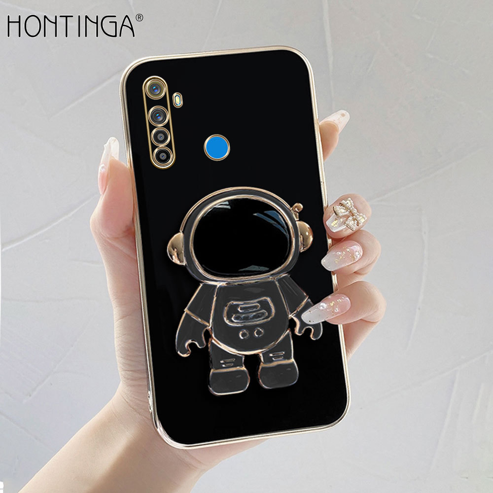 Hontinga Ốp Lưng Cho Realme 5 5i 5S 6i 5 Pro Realme 3 Pro Realme3 Ốp Lưng Có Giá Đỡ Gấp Được Phi Hành Gia Ốp Lưng Điện Thoại Vuông TPU Mềm Mạ Crôm Sang Trọng Màu Trơn Thời Trang Ốp Bảo Vệ Toàn Bộ Máy Ảnh Bằng Cao Su Chống Hóc ốp Cho Bé Gái