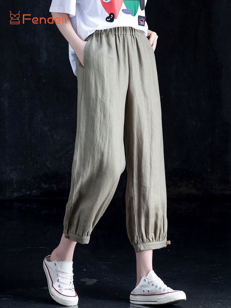 Quần Nữ Ice Silk Cotton Chiều Cao Eo Harun Rộng Thùng Thình Mùa Hè Mỏng Lanh Giản Dị Kiểu đèn Lồng Quần
